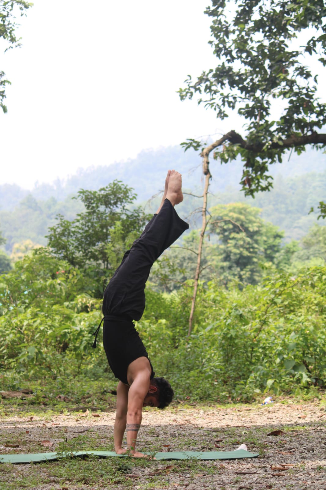 Aditya Chamoli holding a handstand outdoors, demonstrating movement and alignment
